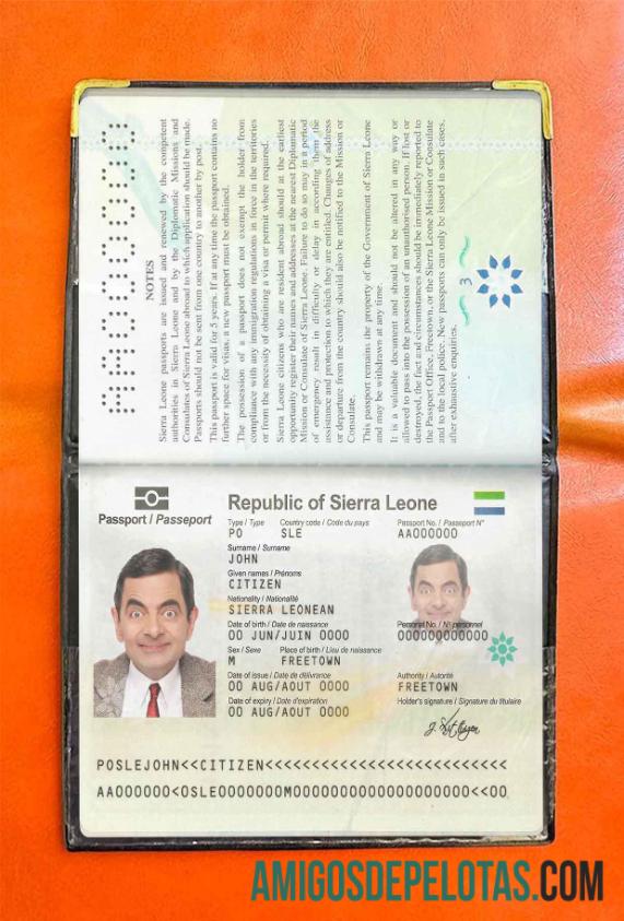 Foto do passaporte de Serra Leoa exemplo